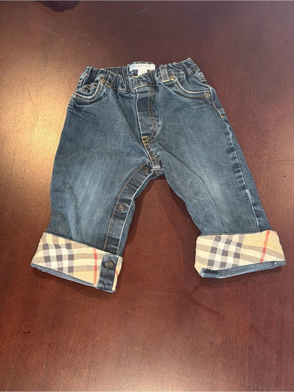 Burberry Blue Denim Kids Jeans with Iconic Plaid Cuffs